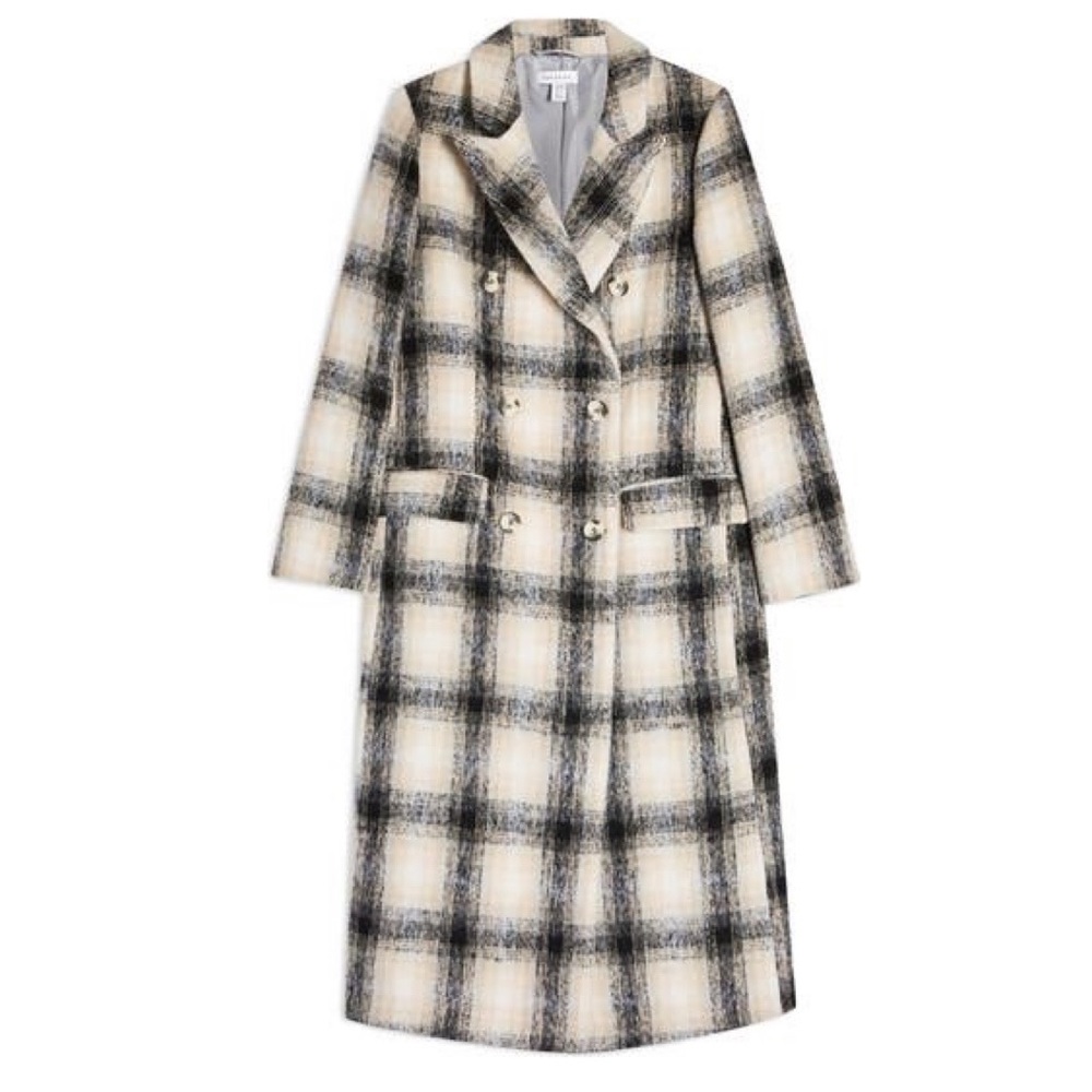 TOPSHOP Check Wool Coat Size 2